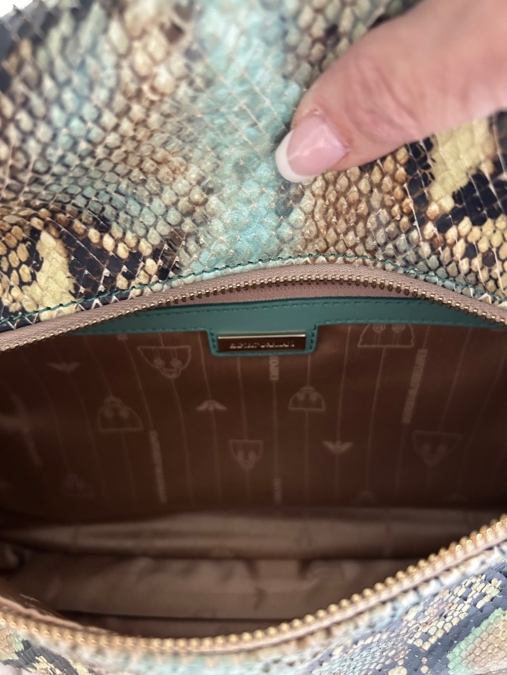 7029. Emporio Armani Mint, Black and Tan Genuine Snakeskin Shoulder Bag - Picture 7 of 12